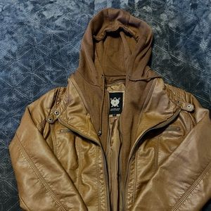 Lock and Love Women's Removable Hooded Faux Leather Jacket Moto Biker Coat